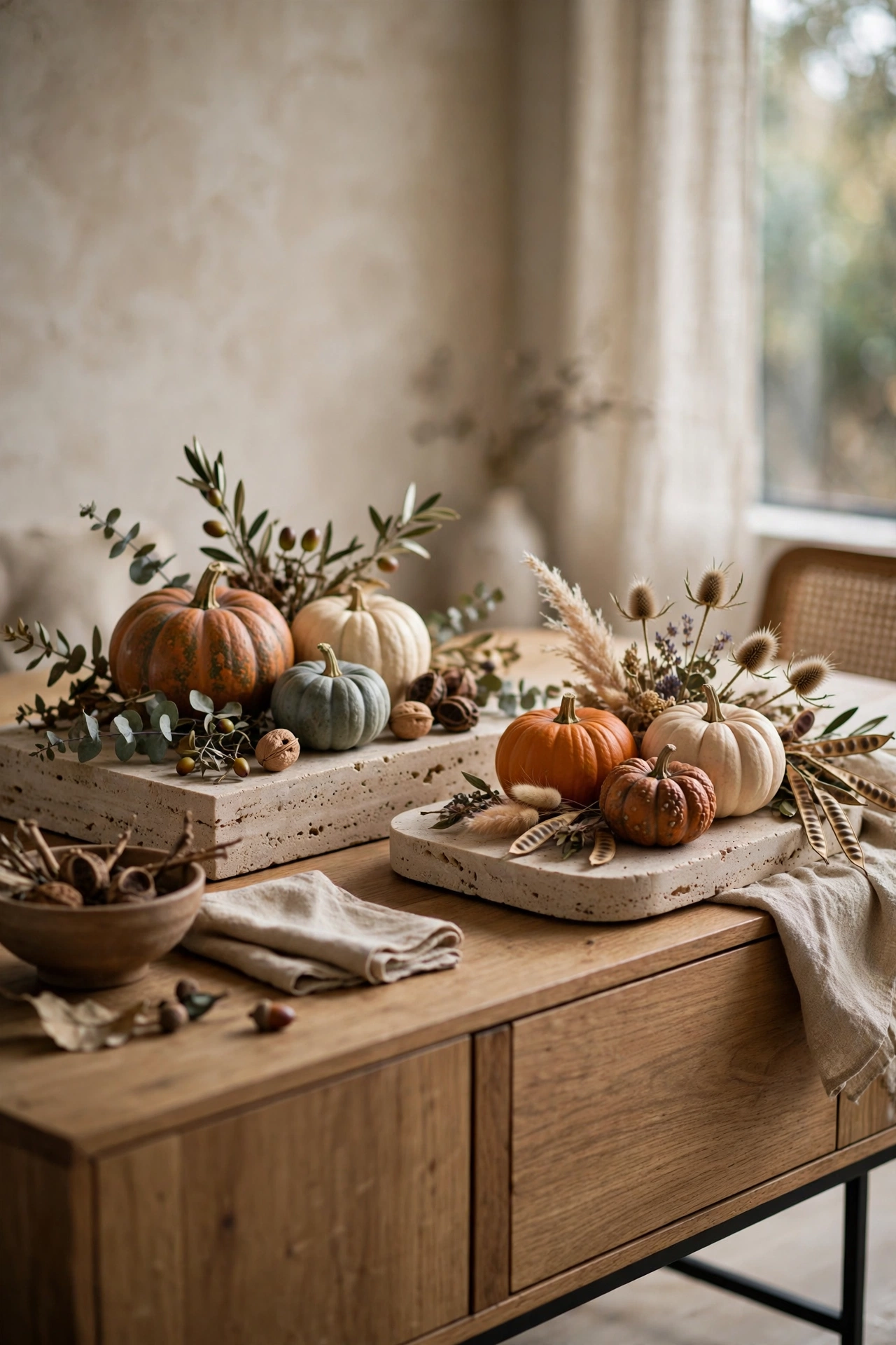 single statement pumpkin on a pedestal modern decor