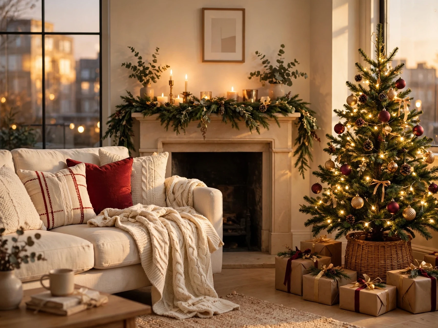 christmas home decor checklist cozy living room with small christmas tree fireplace and gifts