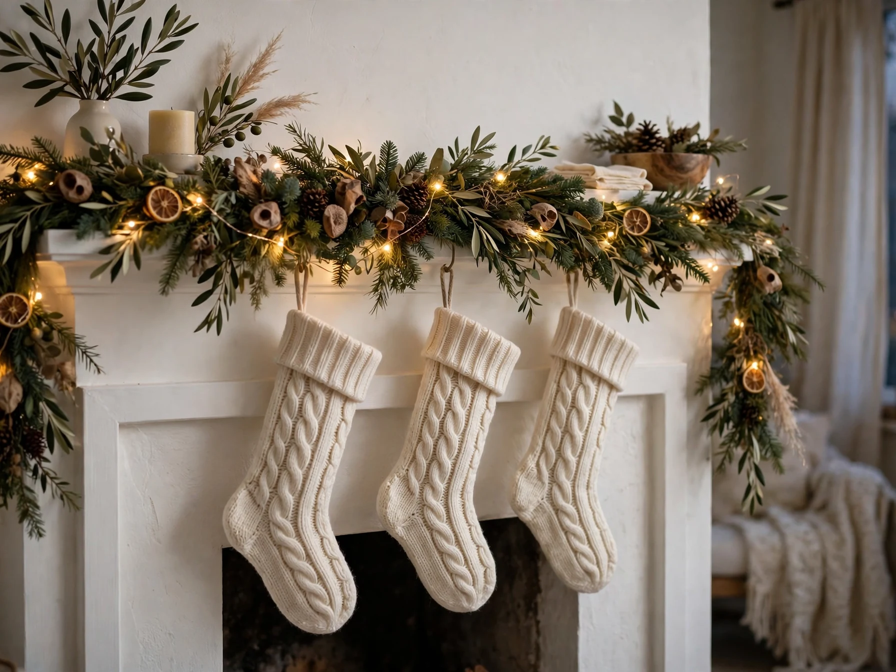 diy christmas garland ideas handmade evergreen garland with fairy lights on a fireplace mantel