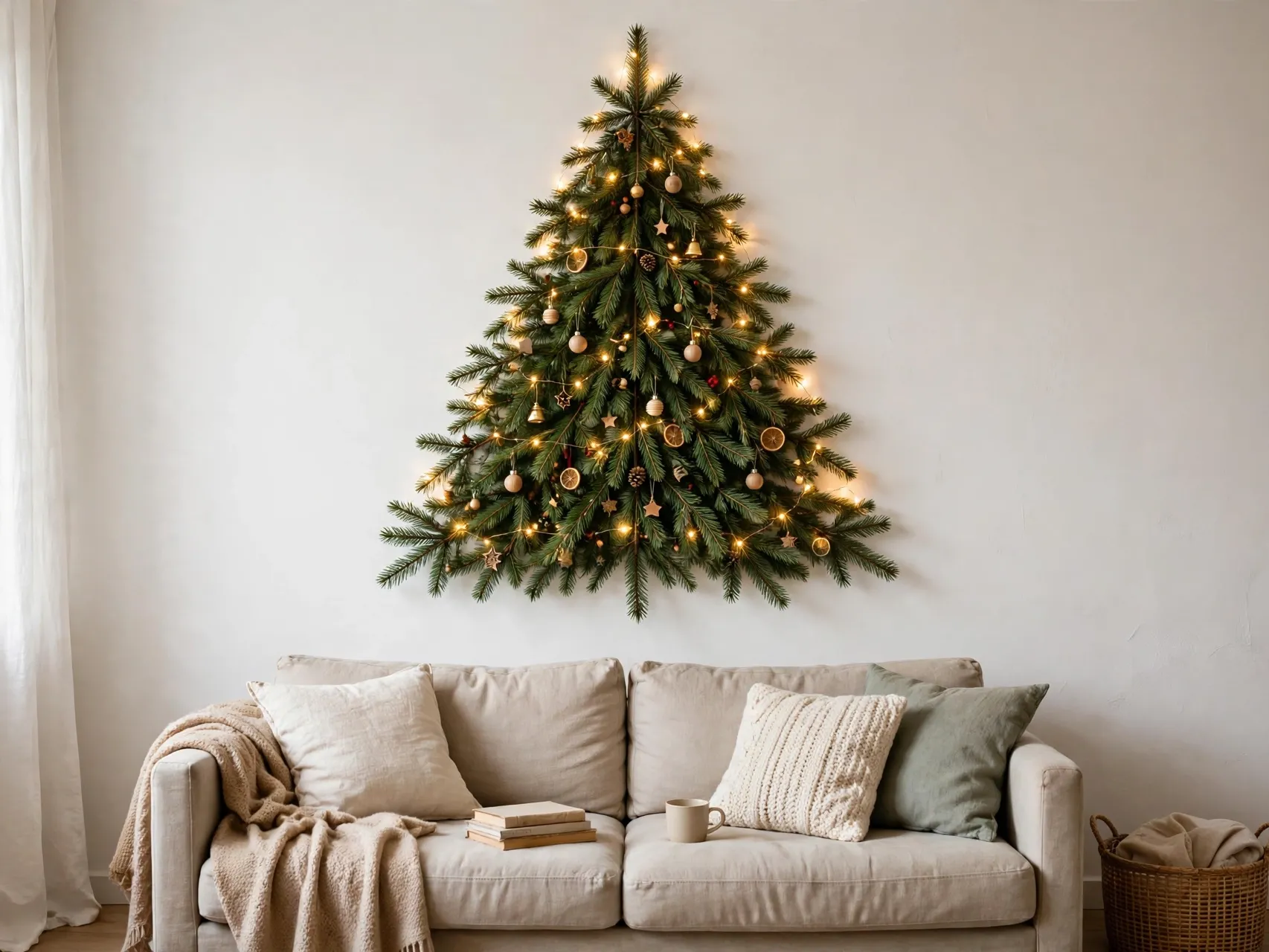 wall mounted flat christmas tree made of pine branches