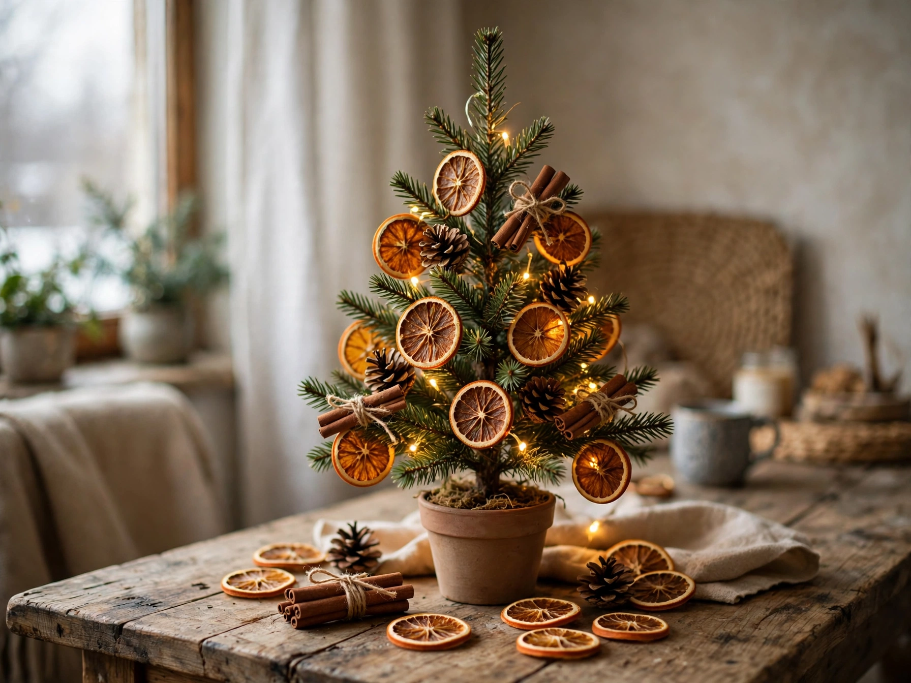 christmas tree decorated with dried oranges pinecones and cinnamon